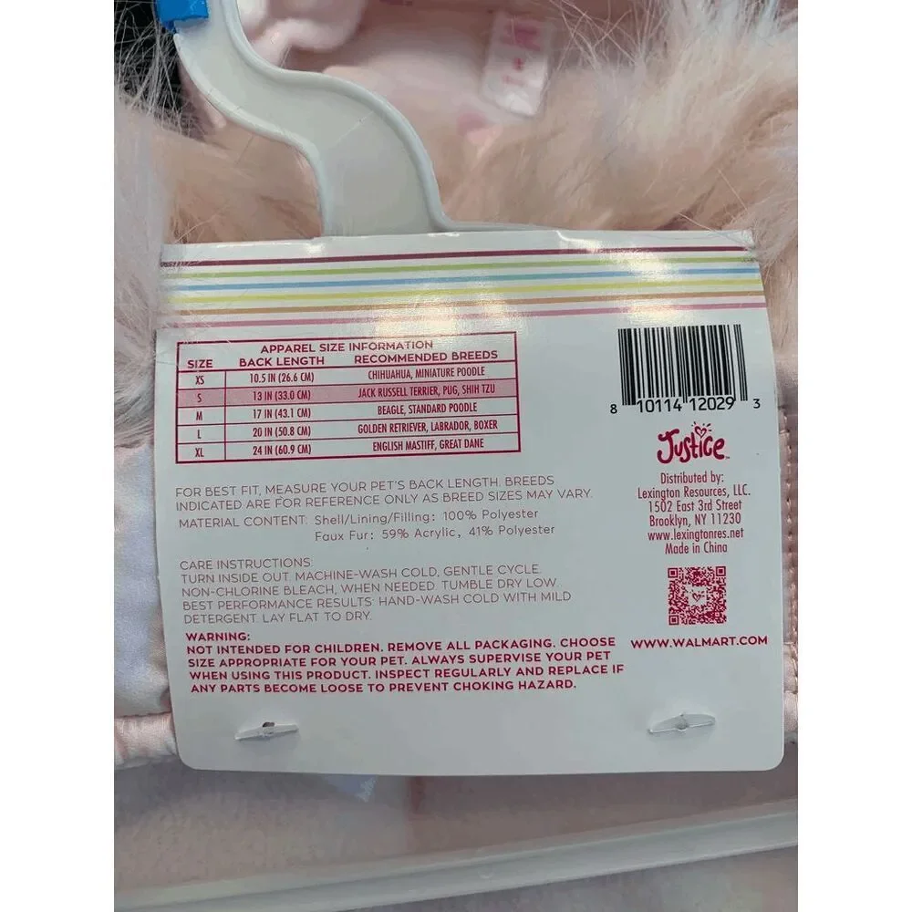 Justice Pet Dog's Faux Fur Hooded Ombre Puffer Jacket Size S NWT